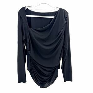 SHAPELLX Black Long Sleeve Draped Bodysuit Shaper Top Tummy Control Womens XXL